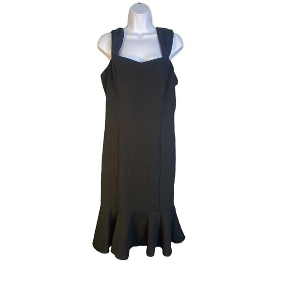 Marina Womens Ruffle Hem Scuba Crepe Dress Midi Sleeveless Stretch Black Size 14 - Picture 1 of 8